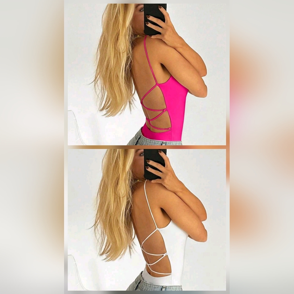 Pink and White Strappy Back Tank